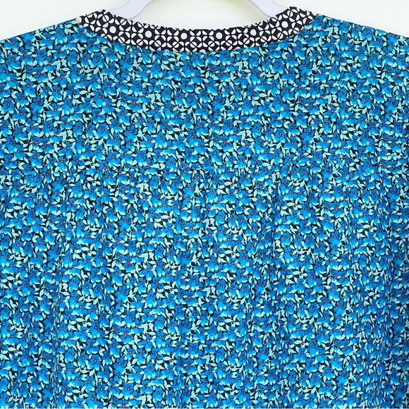 J. Crew Silk Blend Floral Blouse Peasant Flower-Patch Tie Neck Long Sleeve Blue - Picture 11 of 16